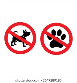 No Dogs and No Paw Prints Signs in Red Circles no pets