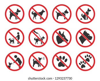 No dogs sign, dog prohibition icons set