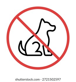 Nenhum sinal de cães. Pictograma linear fino que proíbe o cão de andar num parque, instituição ou território.