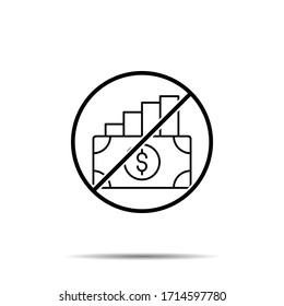 No Dollar, icono de análisis. Línea delgada simple, contorno vector de ahorro de dinero prohibición, embargo, interdicción, iconos de prohibición para ui y ux, sitio web o aplicación móvil