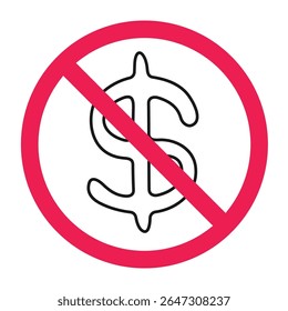 No dollar sign icon, forbidden dollar symbol, dollar sign with red circle cross, no money symbol icon, anti dollar sign graphic
