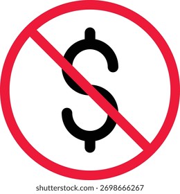 No hay conjunto de iconos de signo de dólar. Signo de prohibición de dinero. Libre de símbolos de Recargo. Concepto de crisis financiera. Símbolo de pago prohibido