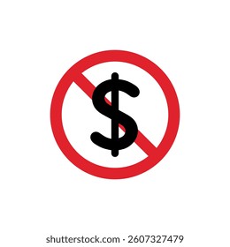 No dollar sign symbol icon. USD currency ban concept