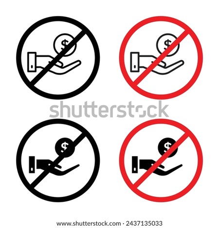 No Dollar Sign Vector Illustration Set. No Dollar Money Cashless Policy Sign suitable for apps and websites UI design style.