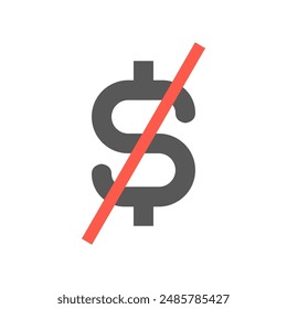 No dollars vector icon - No more money concept symbol failure metaphor 