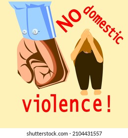 No domestic violence Male hand clenched into a fist and a small figurine of a teenager curled up into a ball and put out his arms above his head to save himself from a blow Vector illustration