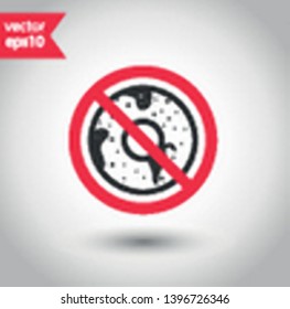 No donut icon. Forbidden junk food icon. No food vector sign. Prohibited donuts vector icon. Warning, caution, attention, restriction flat sign design. Do not eat sign