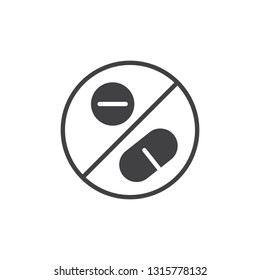 No doping, prohibition sign vector icon. filled flat sign for mobile concept and web design. Stop doping pills simple glyph icon. Symbol, logo illustration. Pixel perfect vector graphics