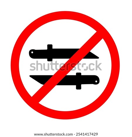 No double dagger or double sword sign. Stop use sword. No Weapon for crime sign symbol. Red prohibitory sign. no melee weapon editable vector illustration