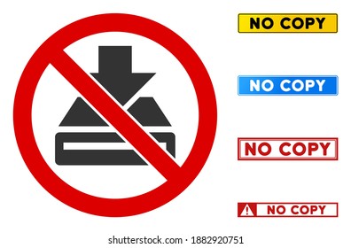 No Download sign with titles in rectangular frames. Illustration style is a flat iconic symbol inside red crossed circle on a white background. Simple No Download vector sign, designed for rules,