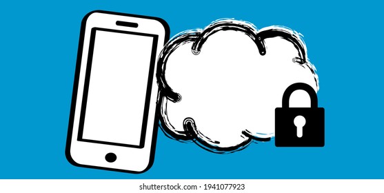 No download or upload. Cloud backup failed on mobile phone. Internet security concept. Private symbol. Computing lock or unluck. Data network service, storage. Padlock, keyhole Cyber. Access granted.