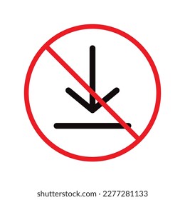 No download vector icon. Forbidden downloading flat sign design. No arrow sign. Prohibited upload icon. Warning, caution, attention, restriction label ban. Do not download symbol pictogram