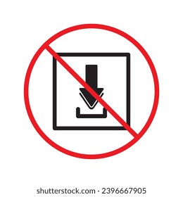 No download vector icon. Forbidden downloading flat sign design. No arrow sign. Prohibited upload icon. Warning, caution, attention, restriction label ban. Do not download symbol pictogram UX UI