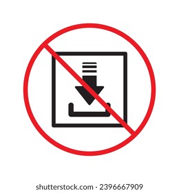 Kein Download-Vektorsymbol. Das Design von Flachzeichen darf nicht heruntergeladen werden. Kein Pfeilzeichen. Upload-Symbol verboten. Warnung, Vorsicht, Aufmerksamkeit, Verbot der Kennzeichnung von Einschränkungen. Symbol-Piktogramm-UX-Benutzeroberfläche nicht herunterladen