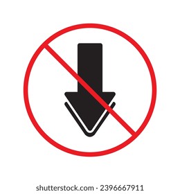 No download vector icon. Forbidden downloading flat sign design. No arrow sign. Prohibited upload icon. Warning, caution, attention, restriction label ban. Do not download symbol pictogram UX UI