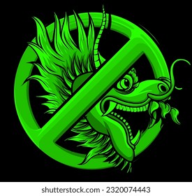 No Dragon Sign on black Background. vector illustration