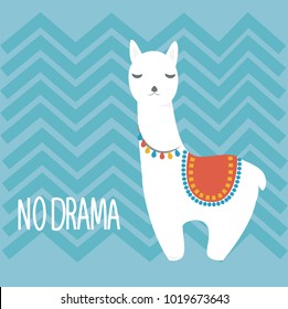 No drama cute llama vector. Lhama alpaca illustration.