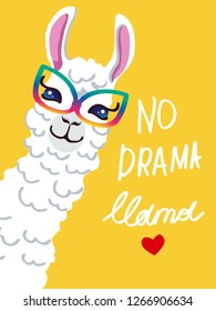 no drama llama, lama, vector illustration on yellow background