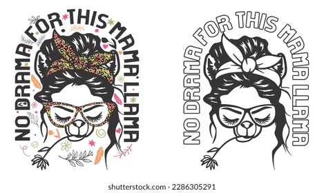 no drama for this mama llama, Messy Bun Hair with Leopard skin mothers gift design good for any print on demand project svg