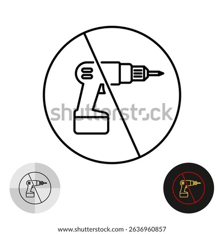 No drill needed icon. Manual assembly with hand only symbol. Please do not use electric screwdriver tools prohibition sign