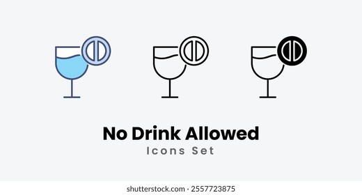 No Drink Allowed Icons set thin line and glyph vector icon illustration