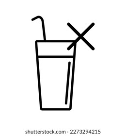 No drink allowed. Straw and drink cup icon. 