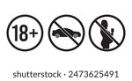 No drink and drive, Do not drink alcohol, Pregnant Woman Drinking Alcohol, 18 plus only. Prohibition sign, Vector icon set for alcohol bottle