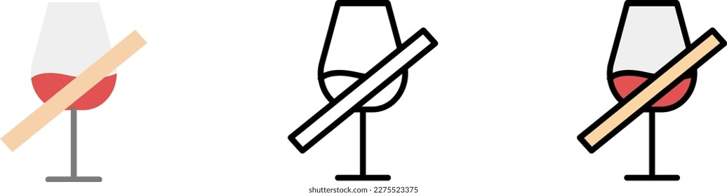 No drink fasting haram Ramadan vector icon in different styles. Line, color, filled outline
