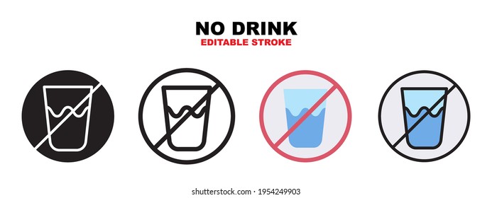 No Drink icon set with different styles. Icons designed in filled, outline, flat, glyph and line colored. Editable stroke and pixel perfect. Can be used for web, mobile, ui and more.