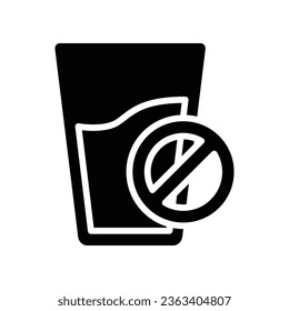 No hay advertencia de bebida en el icono del mes de ayuno de ramadán islámico. No hay bebida. la prohibición de beber no está permitida. Logo de vidrio y prohibición. Estilo relleno. Ilustración vectorial. diseño sobre fondo blanco EPS 10