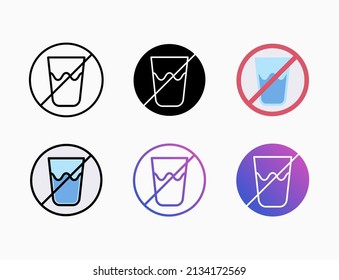 No Drink Water icon set with line, outline, flat, filled, glyph, color, gradient. Editable stroke and pixel perfect. Can be used for digital product, presentation, print design and more.