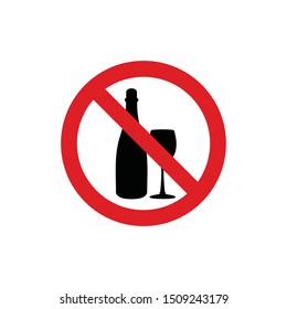 no drink wine prohibition symbol for sign or icon vector in red color template