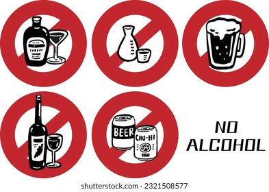 No Drinking alcohol simple illustration set of abstinence icons