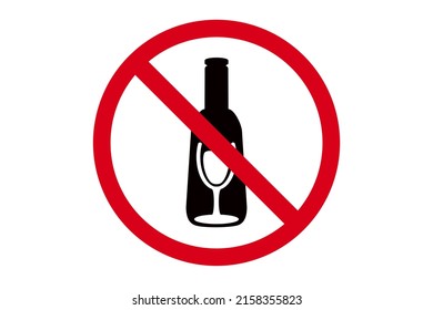 No drinking alcohol, vector prohibition sign on white background.