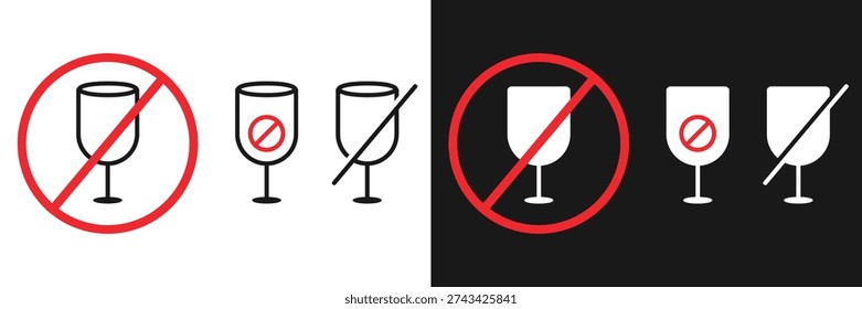 No Drinking Icon. Crossed Out Wine Glasses Symbol. vector Illustration