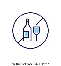 No Drinking related vector line icon. Bottle, galass, prohibition sign. Isolated on white background. Vector illustration. Editable stroke