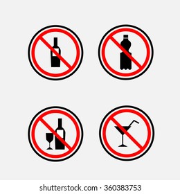 No drinking sign, no alcohol, prohibited activities. Vector illustration - you can simply change color and size