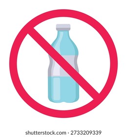 No drinking sign, no bottled drink sign, forbidden plastic bottle sign, plastic bottle prohibited symbol, vector illustration