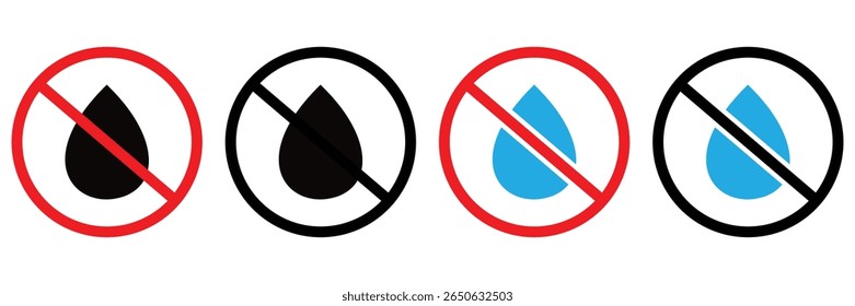 No Drinking Water Icon – Red Prohibition Sign with Faucet and Glass Symbol – Flat Vector Illustration