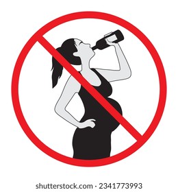 No Drinking While Pregnant" symbol: A printable vector sign featuring a pregnant woman with a crossed-out drinking glass, emphasizing the importance of abstaining from alcohol during pregnancy.