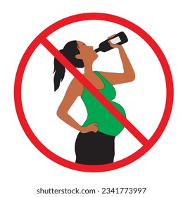 No Drinking While Pregnant" symbol: A printable vector sign featuring a pregnant woman with a crossed-out drinking glass, emphasizing the importance of abstaining from alcohol during pregnancy.