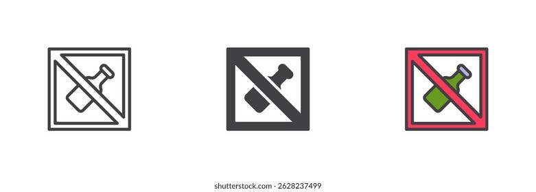 No Drinks Allowed different style icon set. Line, glyph and filled outline colorful version, outline and filled vector sign. Symbol, logo illustration. Vector graphics