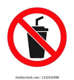 No drinks allowed sign, drinking prohibited, soda prohibited, crossed out soda cup, vector illustration