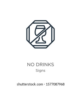 No drinks icon. Thin linear no drinks outline icon isolated on white background from signs collection. Line vector sign, symbol for web and mobile