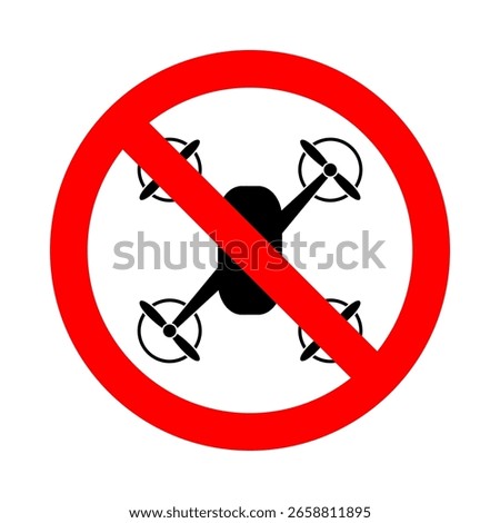 no drone allowed, quadrocopter in red circle pictogram, no flying round vector icon