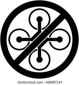 No drone, multicopter prohibited symbol. Not fly zone. Sign indicating the prohibition or rule. Warning and forbidden. Flat design. Vector illustration. Easy to use and edit. EPS10.
