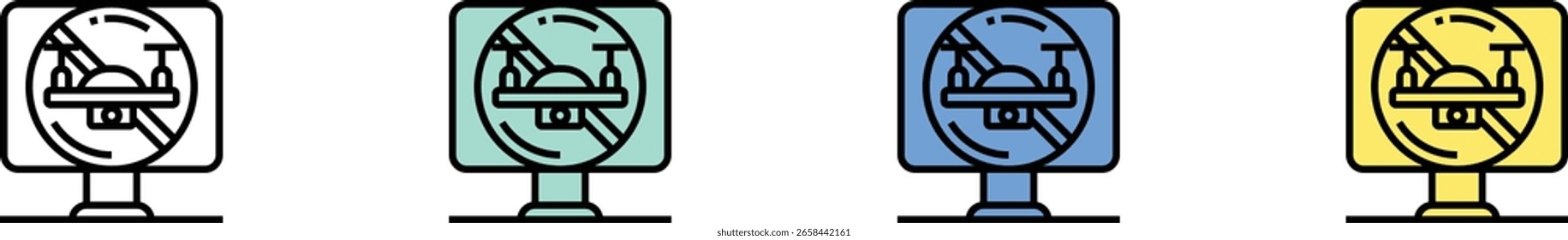 no drone zone icon. Outline, Green, Blue and Yellow Style Design Isolated On White Background