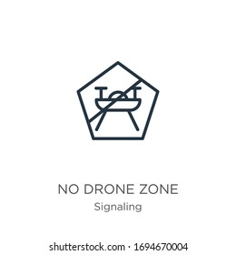 No drone zone icon. Thin linear no drone zone outline icon isolated on white background from signaling collection. Line vector sign, symbol for web and mobile