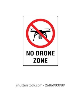 No Drone Zone Prohibitive Symbol Sign Vector Illustration for Airspace Restriction, Isolated on White Background