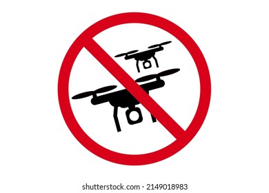 No drone zone red sign. No drones icon vector illustration. Flights with drone prohibition